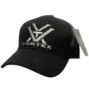 VORTEX Mens Logo Black Baseball Cap Trucker Hat Mesh Back Snapback OSFM